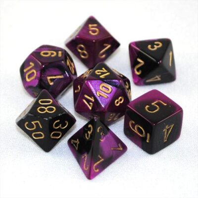 Dés en boite Gemini Black-Purple w/gold