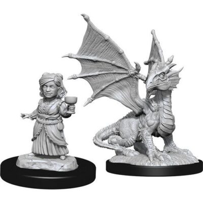 D&D Nolzur's Marvelous Miniatures - Silver Dragon Wyrmling & Female Halfling